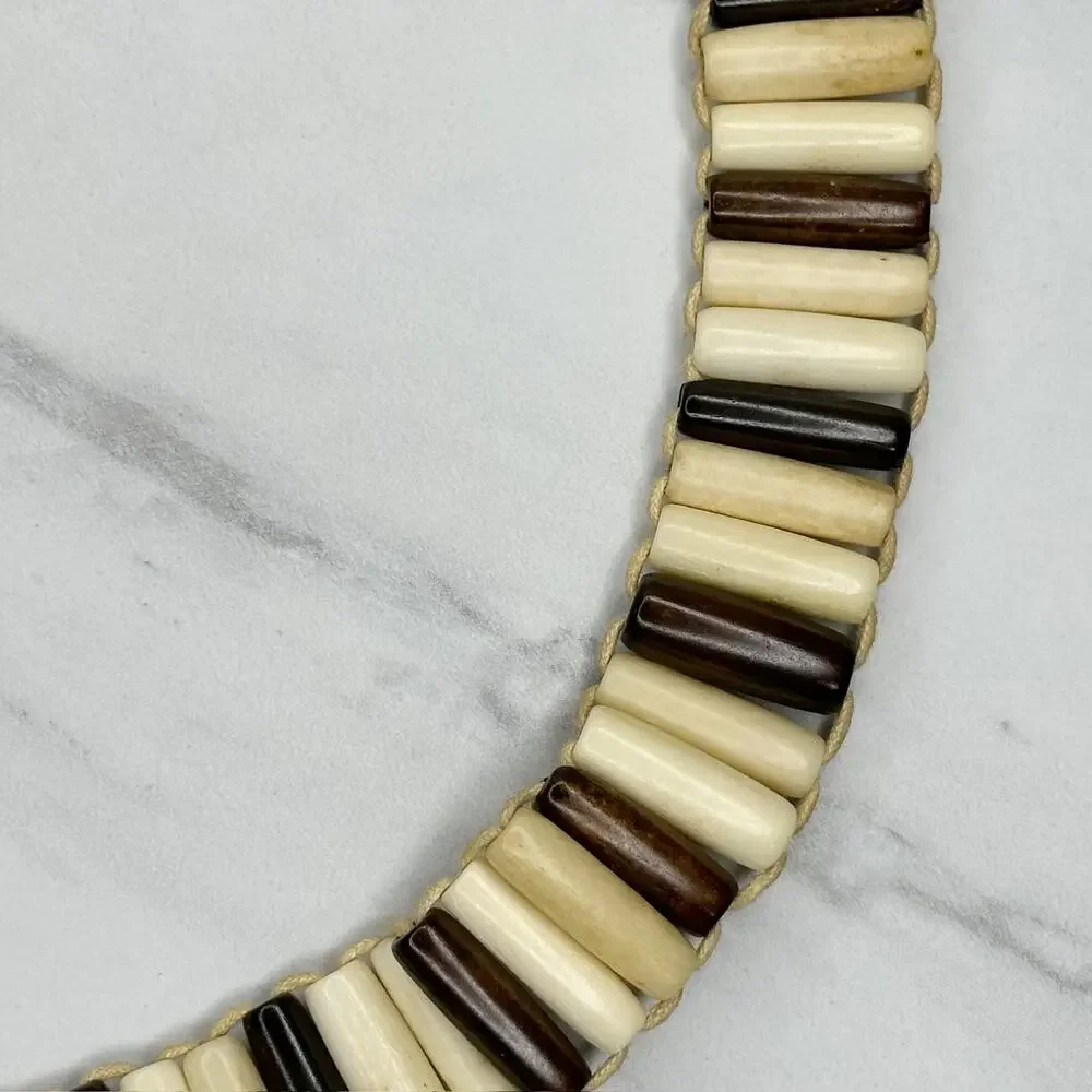 Wood Beaded Tie Belt Brown Cream Boho Statement Belt Medium (M) ✨